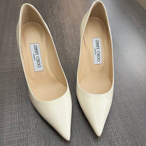 Jimmy Choo Patent Leather Pointy Toe Pumps, size 6 (IT 36),  Ivory White - Picture 1 of 4